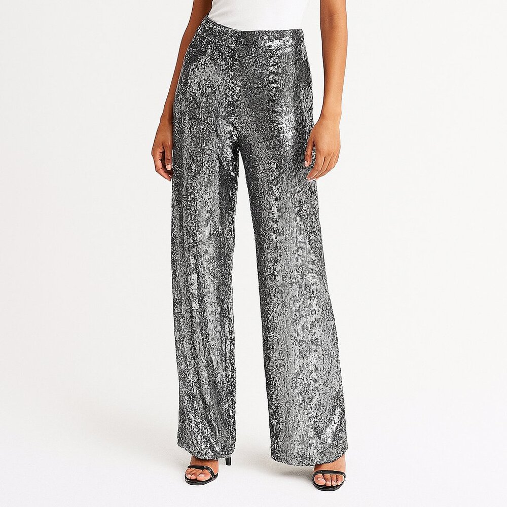 A446 • Silver Sequin Wide-Leg Party Pants